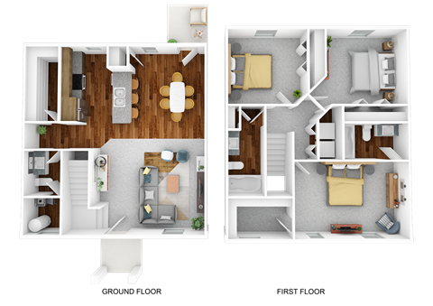 Floor plan for 3 beds, 2.5 baths, 1376 sqft